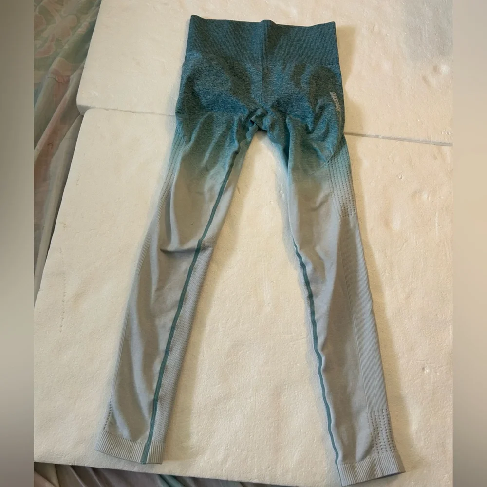 Gymshark teal white ombré seamless workout leggings sweat wicking high rise - Picture 4 of 12
